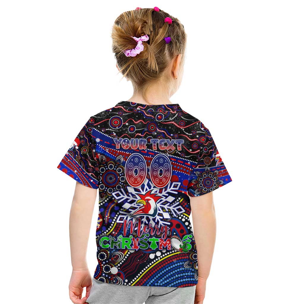 Merry Christmas Sydney Roosters Kid T Shirt Aboriginal Santa Rugby Mascot - Tricolours