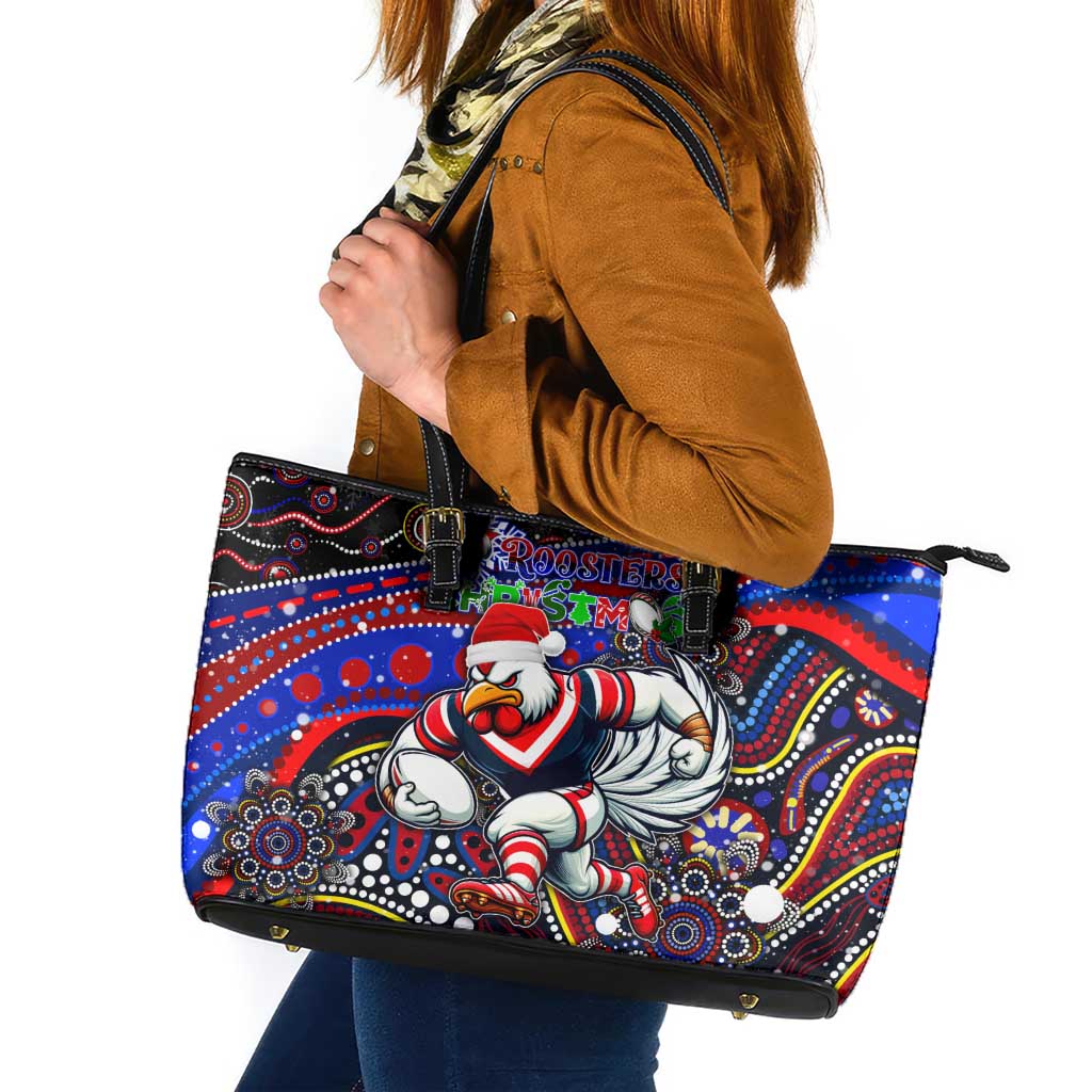 Merry Christmas Sydney Roosters Leather Tote Bag Aboriginal Santa Rugby Mascot - Tricolours