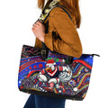 Merry Christmas Sydney Roosters Leather Tote Bag Aboriginal Santa Rugby Mascot - Tricolours