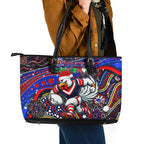 Merry Christmas Sydney Roosters Leather Tote Bag Aboriginal Santa Rugby Mascot - Tricolours