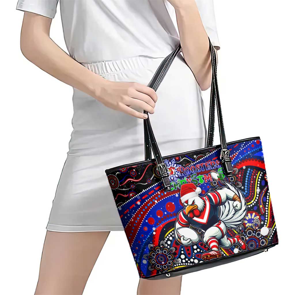 Merry Christmas Sydney Roosters Leather Tote Bag Aboriginal Santa Rugby Mascot - Tricolours