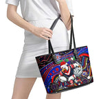 Merry Christmas Sydney Roosters Leather Tote Bag Aboriginal Santa Rugby Mascot - Tricolours