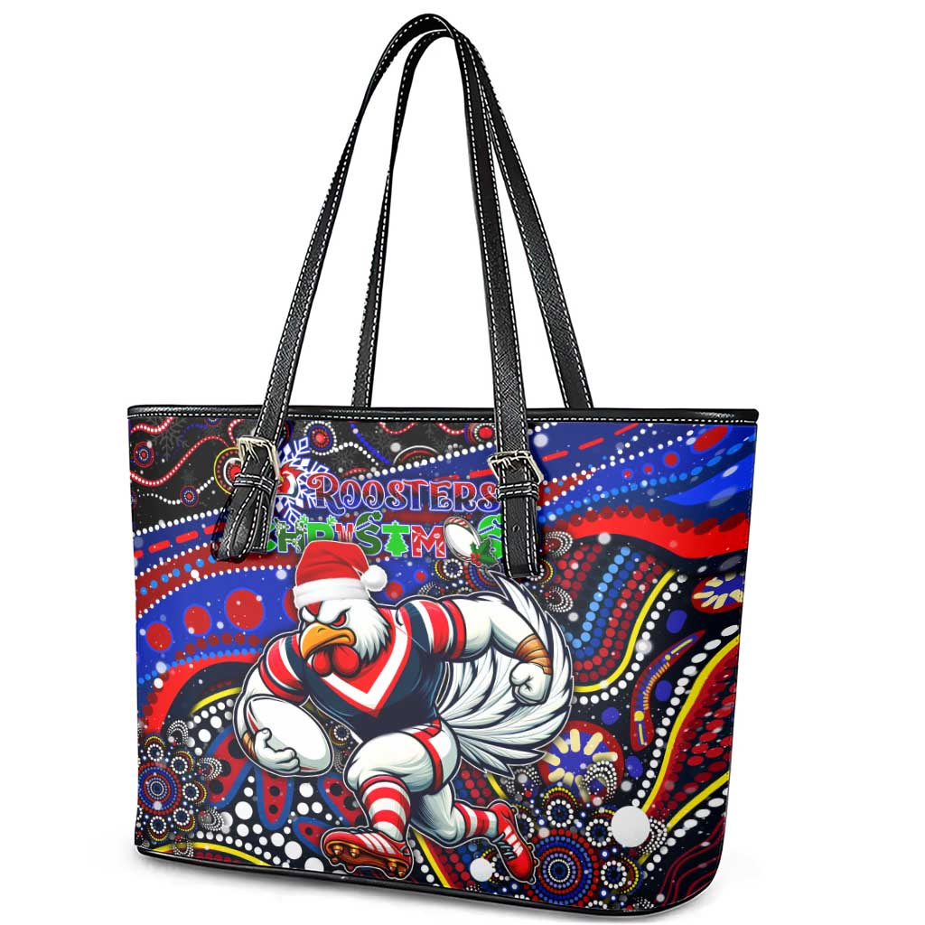Merry Christmas Sydney Roosters Leather Tote Bag Aboriginal Santa Rugby Mascot - Tricolours