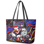 Merry Christmas Sydney Roosters Leather Tote Bag Aboriginal Santa Rugby Mascot - Tricolours