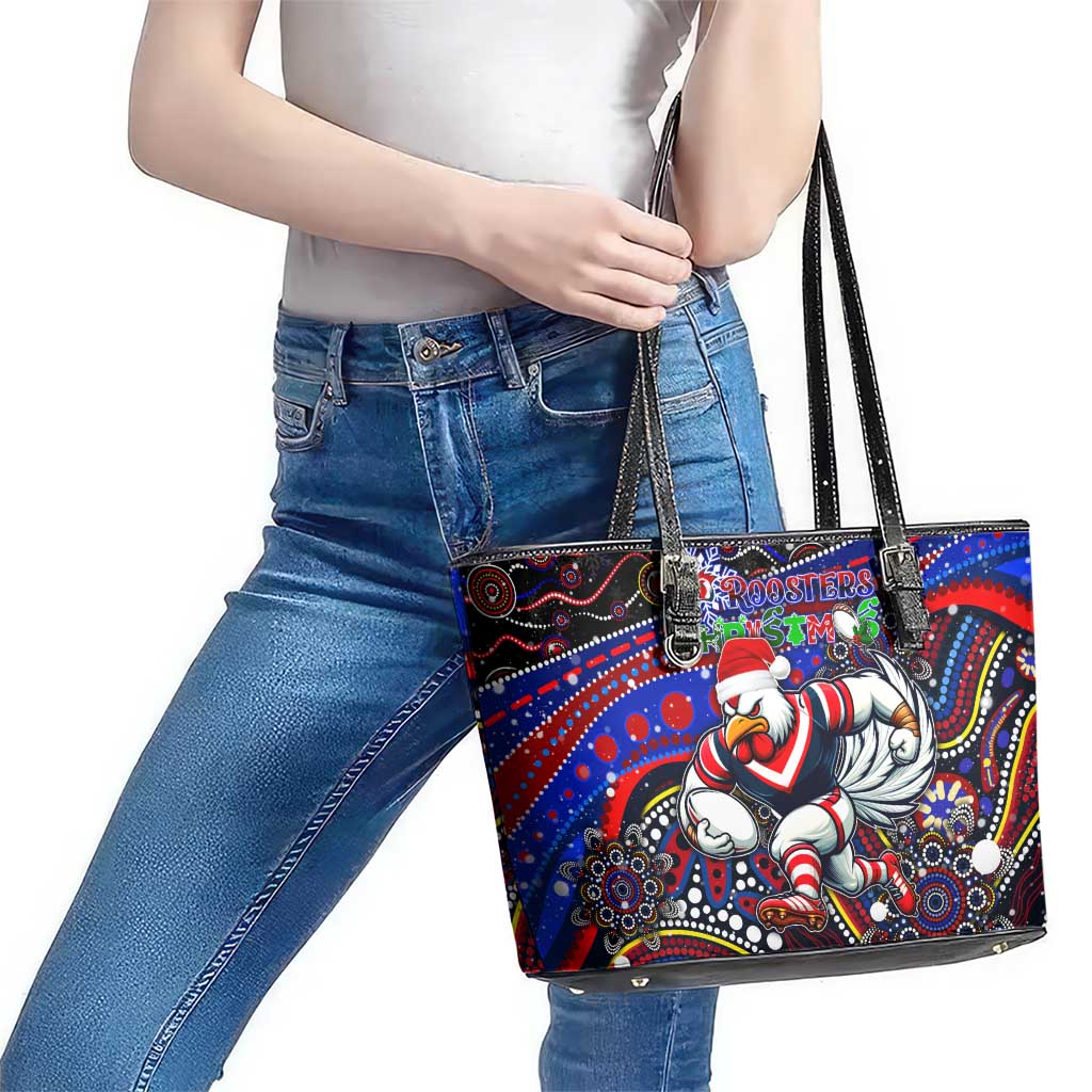 Merry Christmas Sydney Roosters Leather Tote Bag Aboriginal Santa Rugby Mascot - Tricolours
