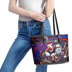 Merry Christmas Sydney Roosters Leather Tote Bag Aboriginal Santa Rugby Mascot - Tricolours