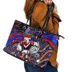 Merry Christmas Sydney Roosters Leather Tote Bag Aboriginal Santa Rugby Mascot - Tricolours