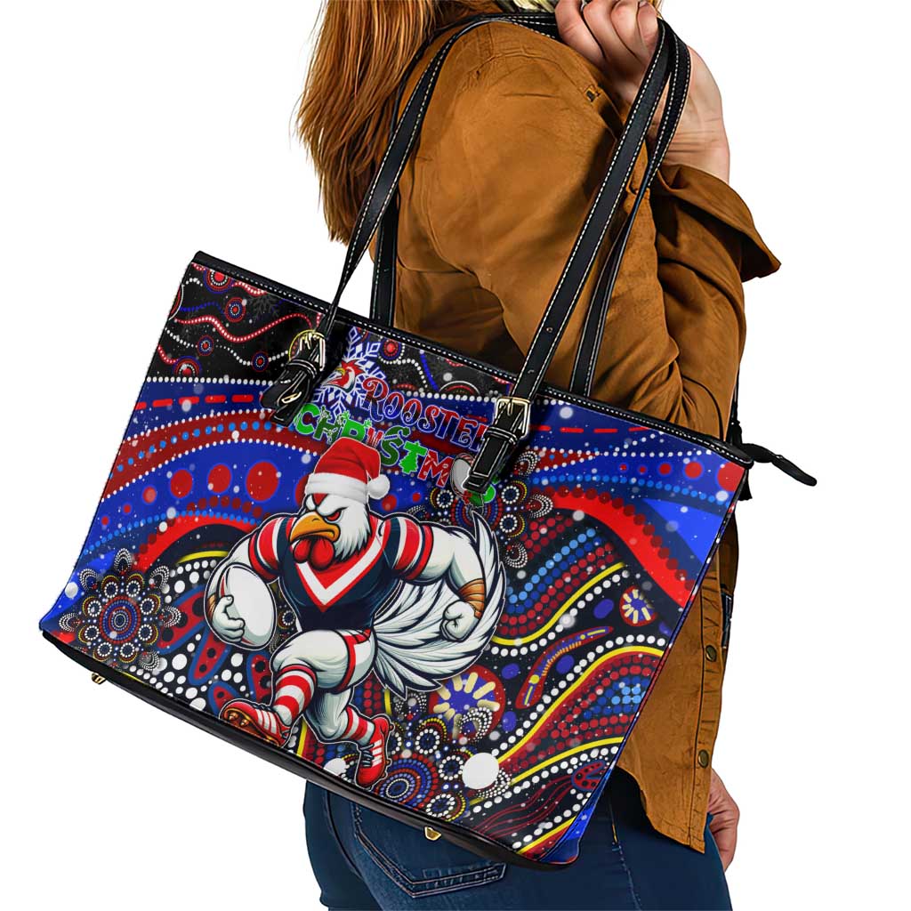 Merry Christmas Sydney Roosters Leather Tote Bag Aboriginal Santa Rugby Mascot - Tricolours