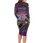 Merry Christmas Sydney Roosters Long Sleeve Bodycon Dress Aboriginal Santa Rugby Mascot - Tricolours