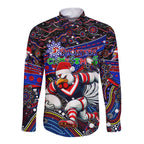 Merry Christmas Sydney Roosters Long Sleeve Button Shirt Aboriginal Santa Rugby Mascot - Tricolours