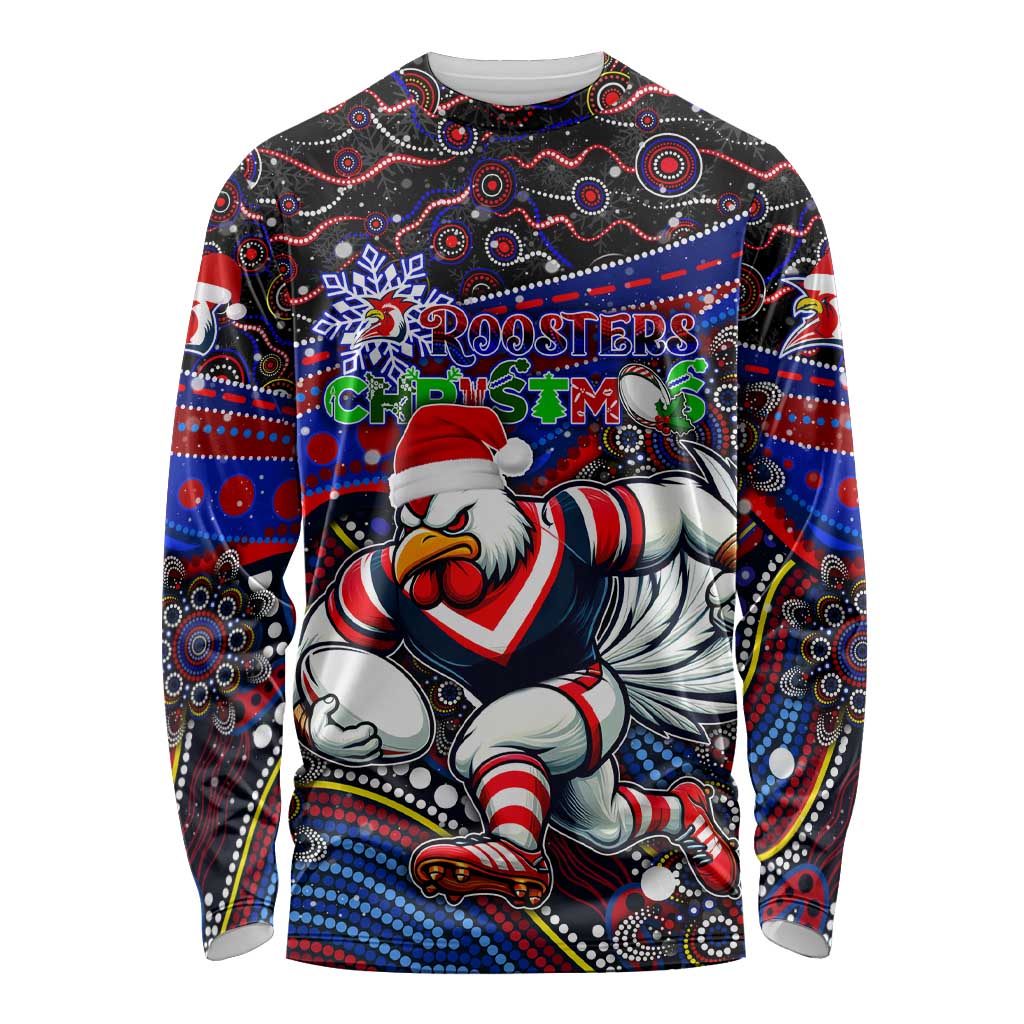 Merry Christmas Sydney Roosters Long Sleeve Shirt Aboriginal Santa Rugby Mascot - Tricolours
