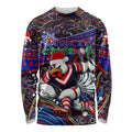 Merry Christmas Sydney Roosters Long Sleeve Shirt Aboriginal Santa Rugby Mascot - Tricolours