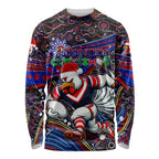 Merry Christmas Sydney Roosters Long Sleeve Shirt Aboriginal Santa Rugby Mascot - Tricolours