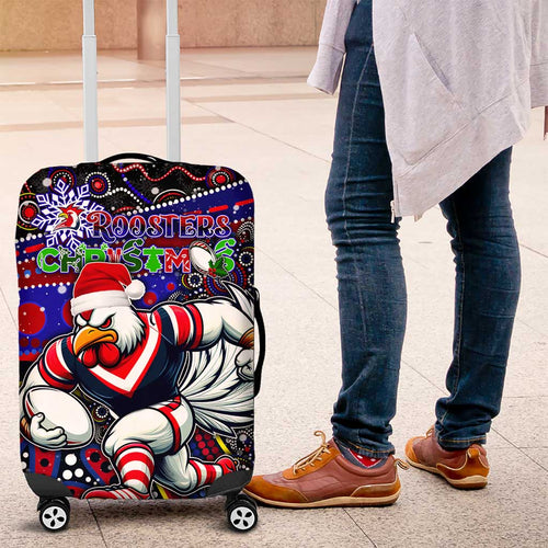 Merry Christmas Sydney Roosters Luggage Cover Aboriginal Santa Rugby Mascot - Tricolours