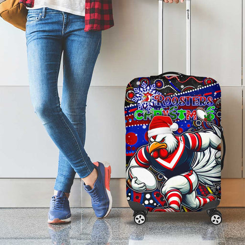 Merry Christmas Sydney Roosters Luggage Cover Aboriginal Santa Rugby Mascot - Tricolours