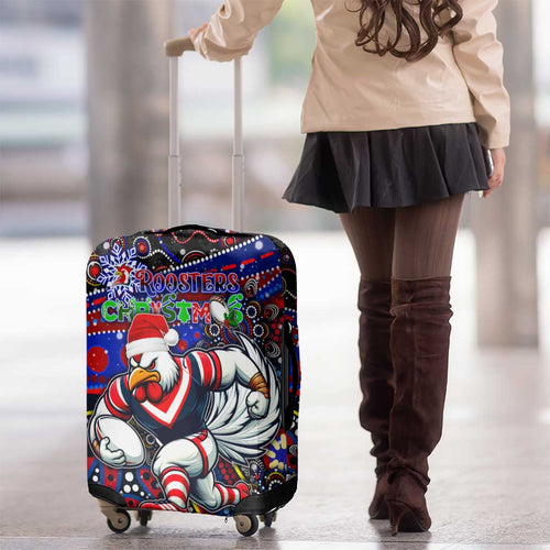 Merry Christmas Sydney Roosters Luggage Cover Aboriginal Santa Rugby Mascot - Tricolours