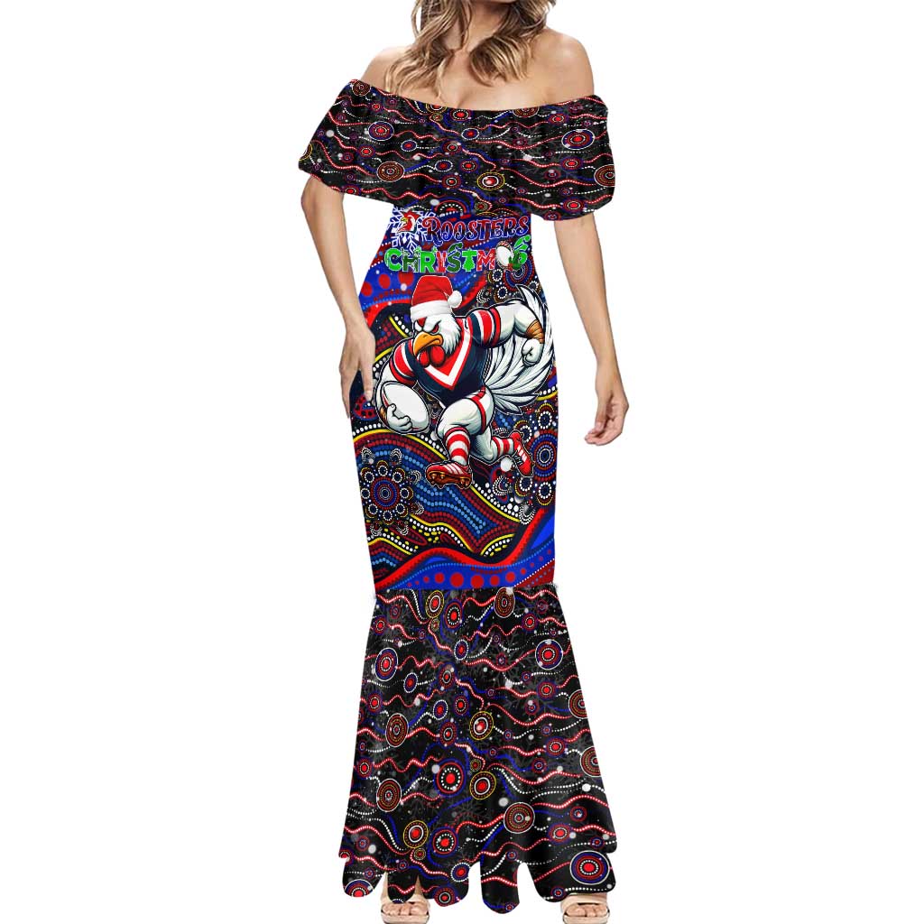 Merry Christmas Sydney Roosters Mermaid Dress Aboriginal Santa Rugby Mascot - Tricolours