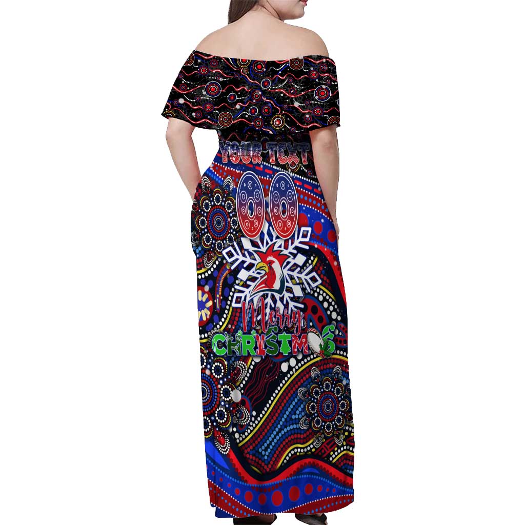 Merry Christmas Sydney Roosters Off Shoulder Maxi Dress Aboriginal Santa Rugby Mascot - Tricolours