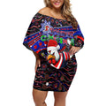Merry Christmas Sydney Roosters Off Shoulder Short Dress Aboriginal Santa Rugby Mascot - Tricolours