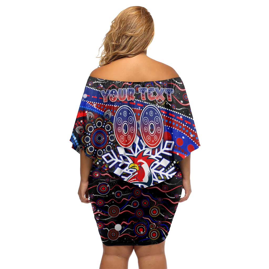 Merry Christmas Sydney Roosters Off Shoulder Short Dress Aboriginal Santa Rugby Mascot - Tricolours