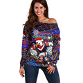 Merry Christmas Sydney Roosters Off Shoulder Sweater Aboriginal Santa Rugby Mascot - Tricolours