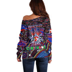 Merry Christmas Sydney Roosters Off Shoulder Sweater Aboriginal Santa Rugby Mascot - Tricolours