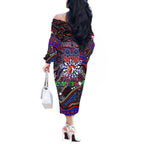 Merry Christmas Sydney Roosters Off The Shoulder Long Sleeve Dress Aboriginal Santa Rugby Mascot - Tricolours