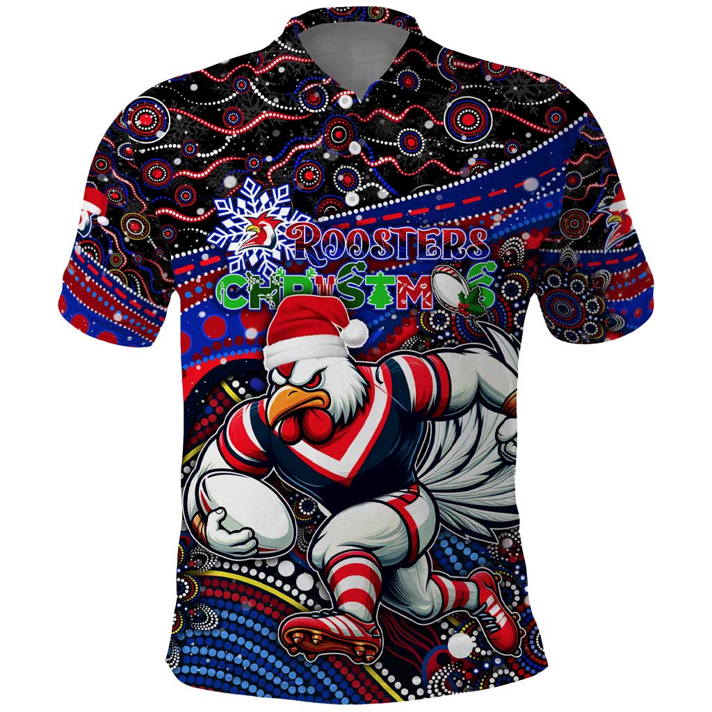 Merry Christmas Sydney Roosters Polo Shirt Aboriginal Santa Rugby Mascot - Tricolours