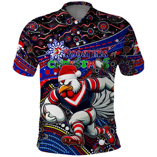 Merry Christmas Sydney Roosters Polo Shirt Aboriginal Santa Rugby Mascot - Tricolours
