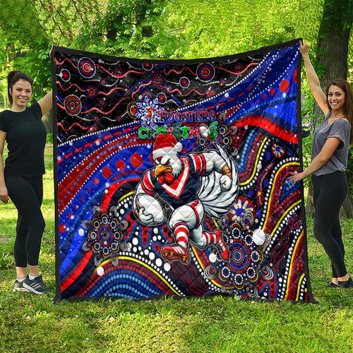 Merry Christmas Sydney Roosters Quilt Aboriginal Santa Rugby Mascot - Tricolours