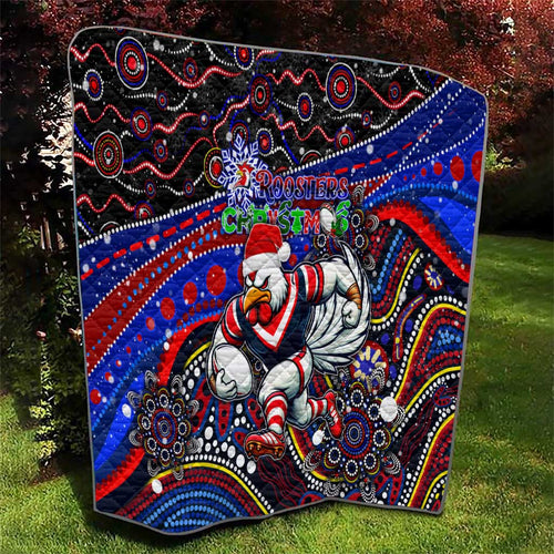 Merry Christmas Sydney Roosters Quilt Aboriginal Santa Rugby Mascot - Tricolours