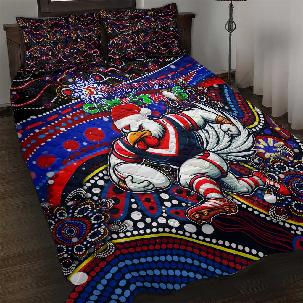 Merry Christmas Sydney Roosters Quilt Bed Set Aboriginal Santa Rugby Mascot - Tricolours