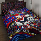 Merry Christmas Sydney Roosters Quilt Bed Set Aboriginal Santa Rugby Mascot - Tricolours