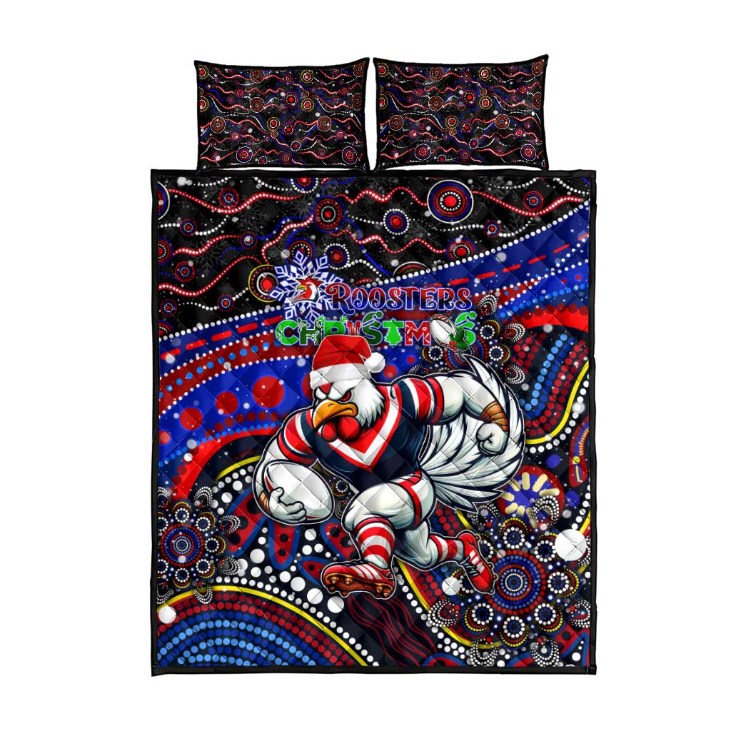 Merry Christmas Sydney Roosters Quilt Bed Set Aboriginal Santa Rugby Mascot - Tricolours