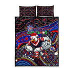 Merry Christmas Sydney Roosters Quilt Bed Set Aboriginal Santa Rugby Mascot - Tricolours