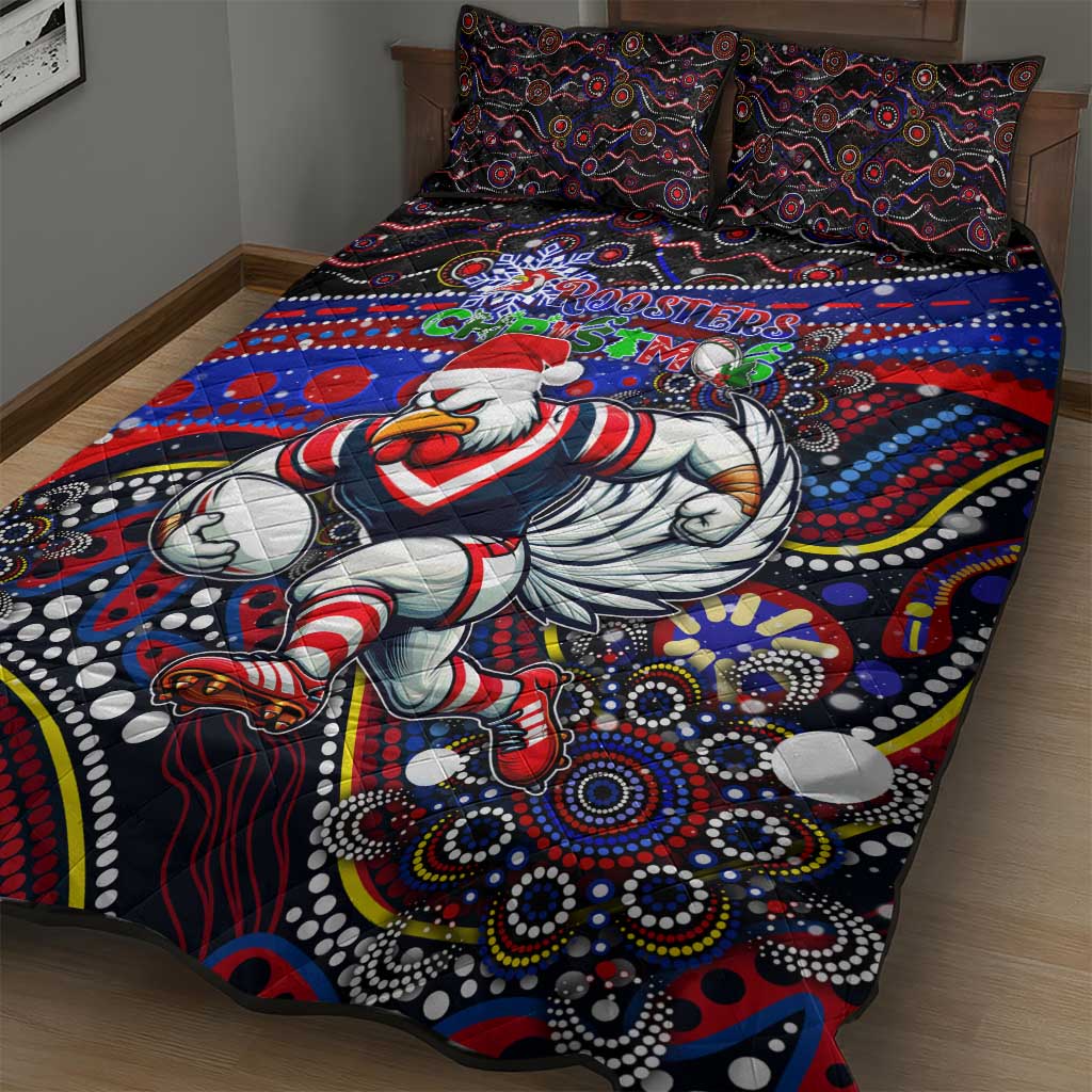 Merry Christmas Sydney Roosters Quilt Bed Set Aboriginal Santa Rugby Mascot - Tricolours