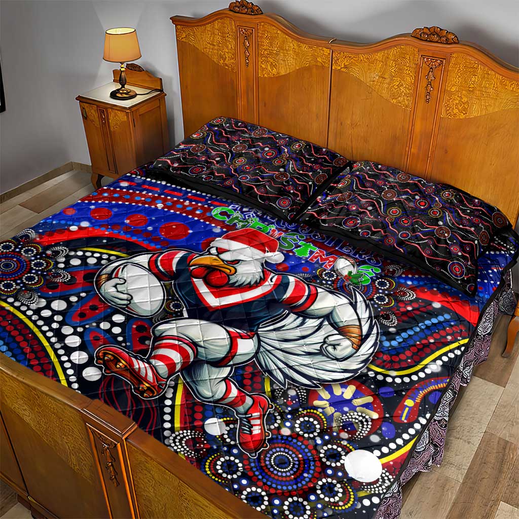 Merry Christmas Sydney Roosters Quilt Bed Set Aboriginal Santa Rugby Mascot - Tricolours
