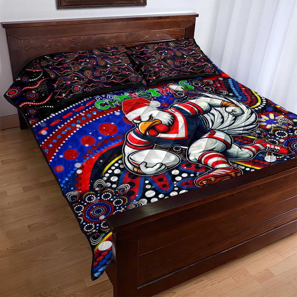 Merry Christmas Sydney Roosters Quilt Bed Set Aboriginal Santa Rugby Mascot - Tricolours