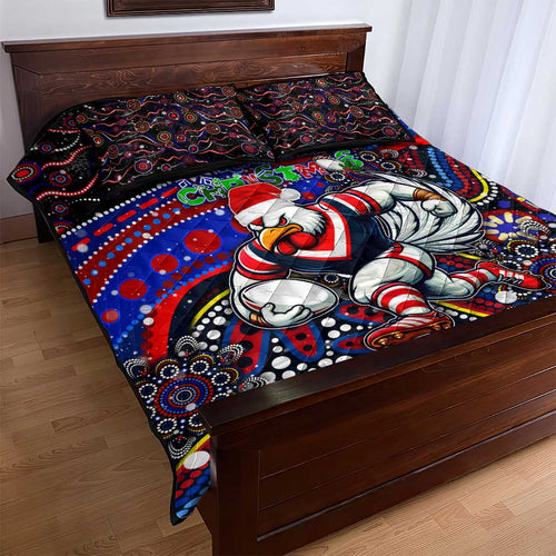 Merry Christmas Sydney Roosters Quilt Bed Set Aboriginal Santa Rugby Mascot - Tricolours