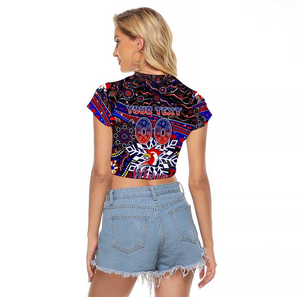 Merry Christmas Sydney Roosters Raglan Cropped T Shirt Aboriginal Santa Rugby Mascot - Tricolours