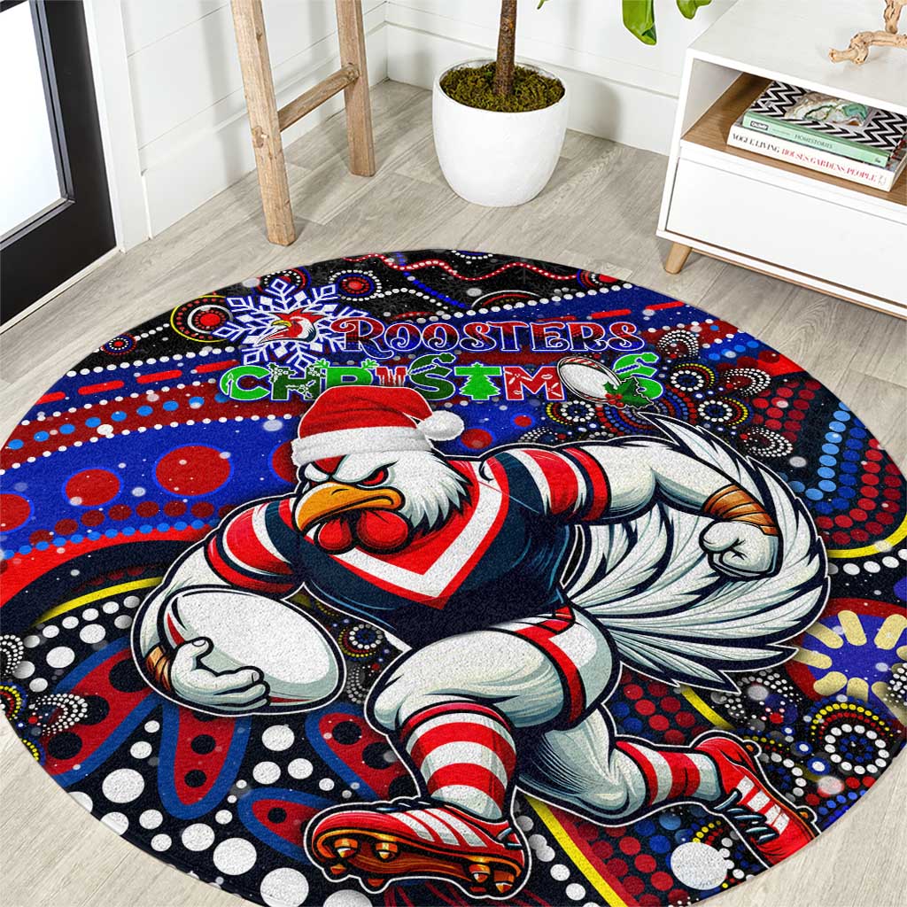 Merry Christmas Sydney Roosters Round Carpet Aboriginal Santa Rugby Mascot - Tricolours