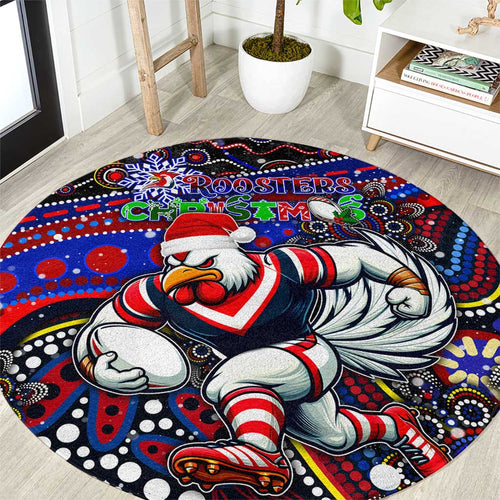Merry Christmas Sydney Roosters Round Carpet Aboriginal Santa Rugby Mascot - Tricolours