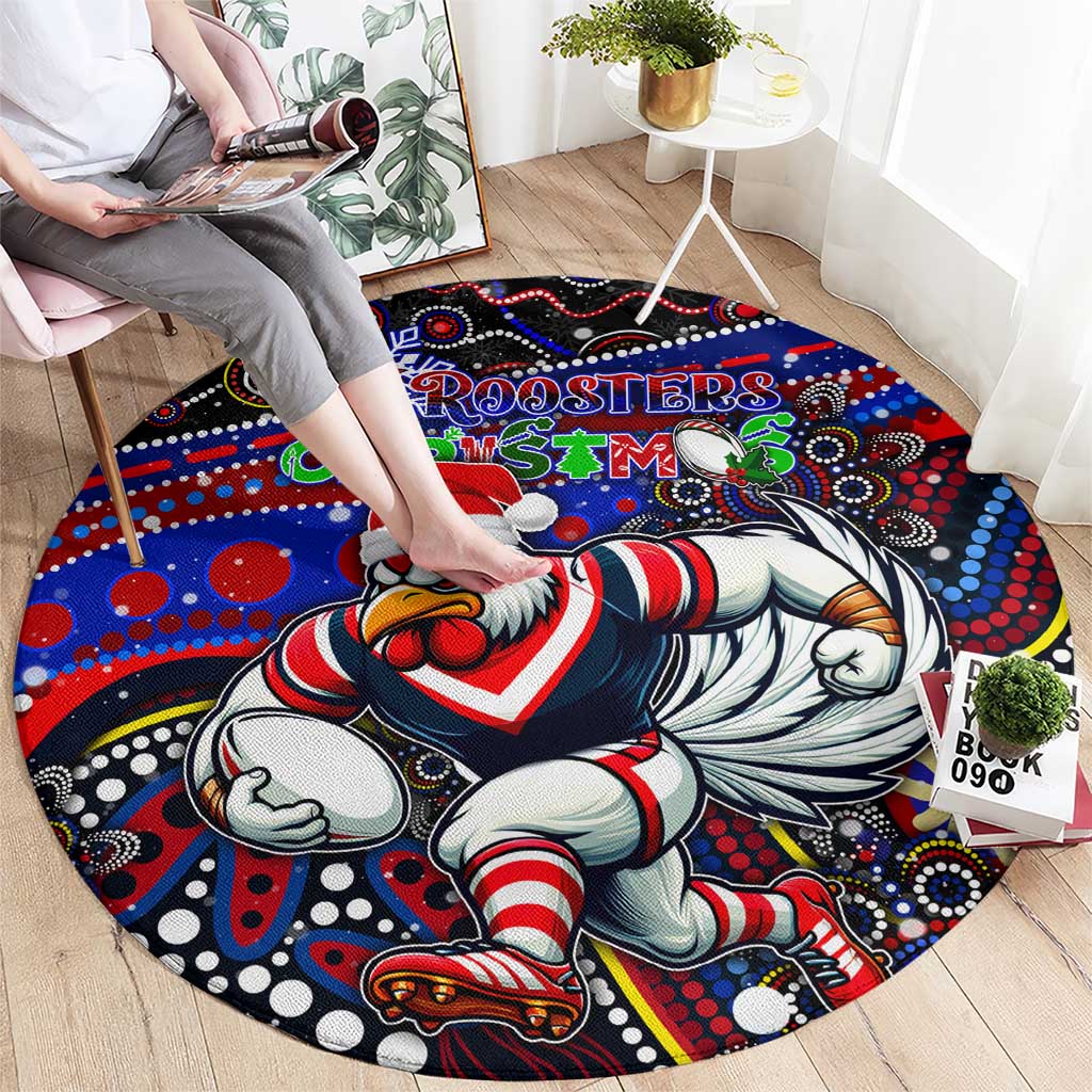 Merry Christmas Sydney Roosters Round Carpet Aboriginal Santa Rugby Mascot - Tricolours