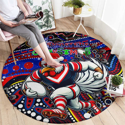 Merry Christmas Sydney Roosters Round Carpet Aboriginal Santa Rugby Mascot - Tricolours