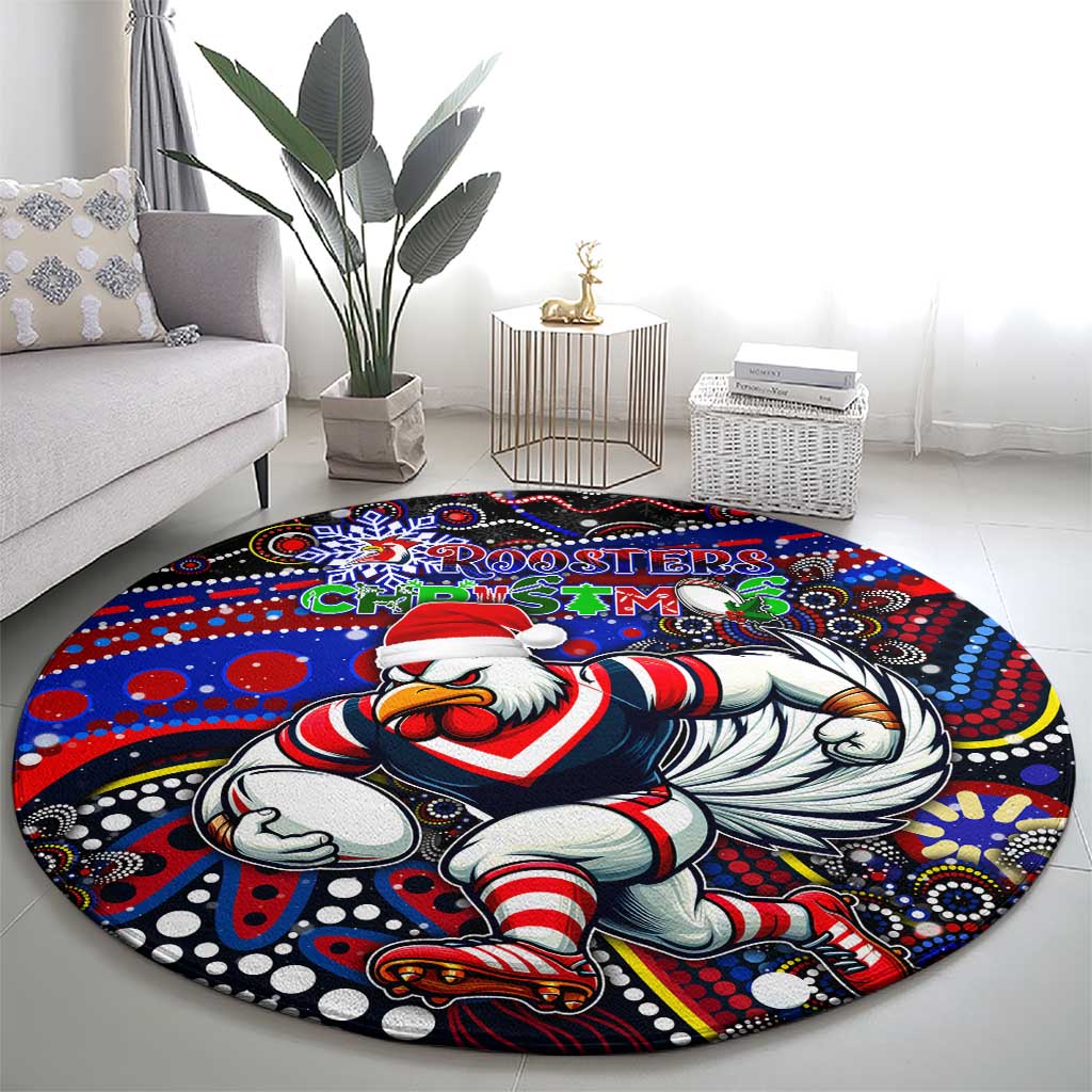 Merry Christmas Sydney Roosters Round Carpet Aboriginal Santa Rugby Mascot - Tricolours