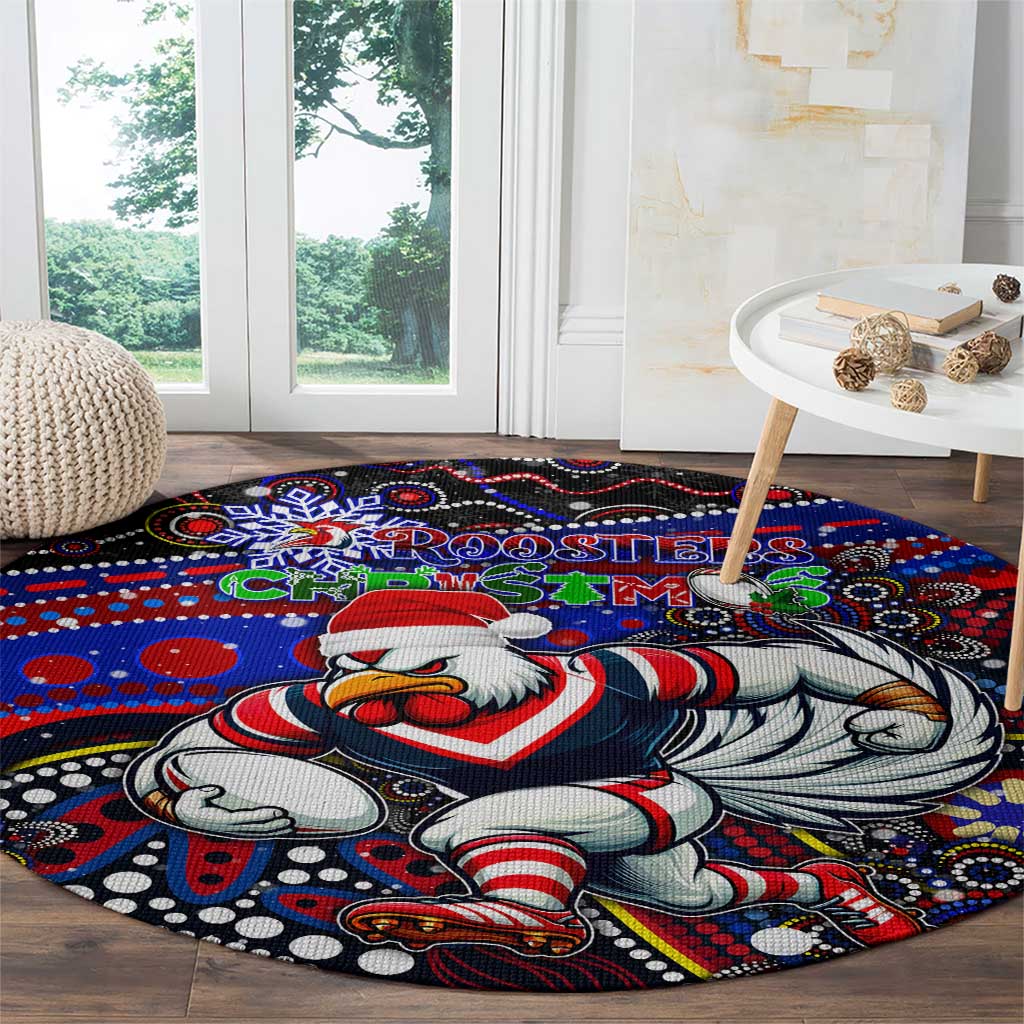 Merry Christmas Sydney Roosters Round Carpet Aboriginal Santa Rugby Mascot - Tricolours