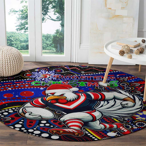 Merry Christmas Sydney Roosters Round Carpet Aboriginal Santa Rugby Mascot - Tricolours