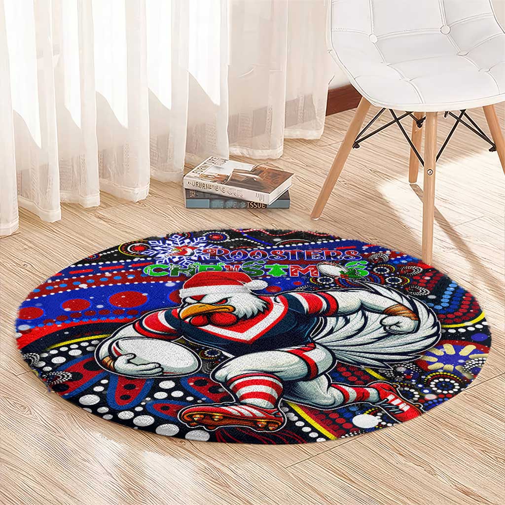 Merry Christmas Sydney Roosters Round Carpet Aboriginal Santa Rugby Mascot - Tricolours