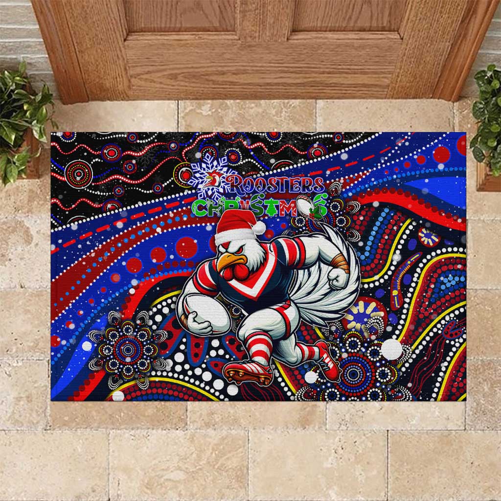 Merry Christmas Sydney Roosters Rubber Doormat Aboriginal Santa Rugby Mascot - Tricolours