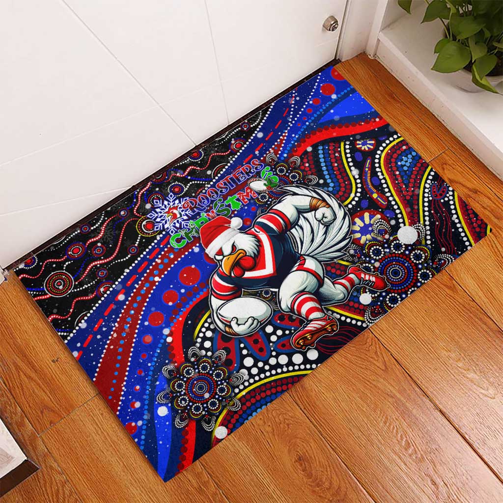 Merry Christmas Sydney Roosters Rubber Doormat Aboriginal Santa Rugby Mascot - Tricolours